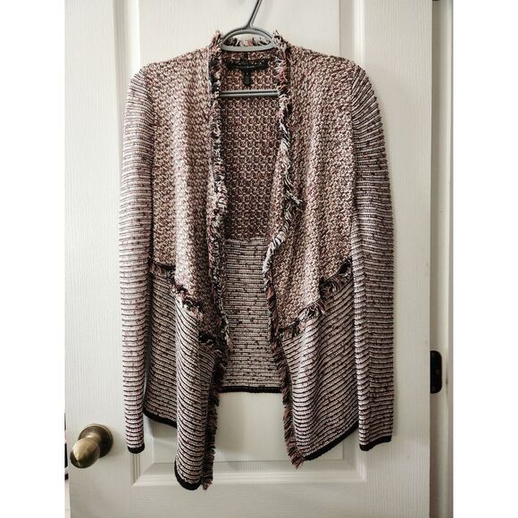 White House Black Market Fringe Knit Cardigan‎ Long Sleeve Cotton Blend Size S - Picture 2 of 10